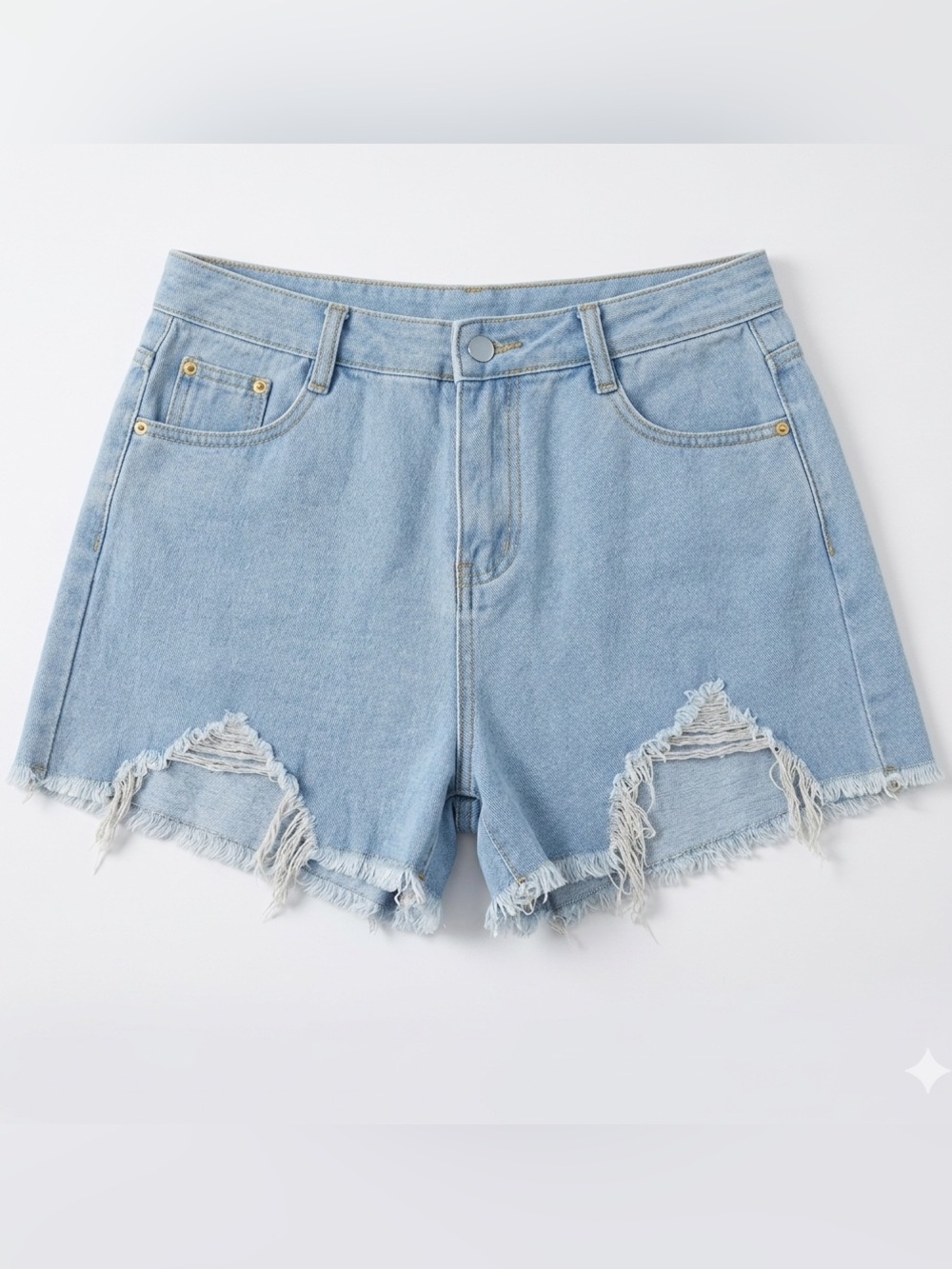 NWT! Plus Size Women's Distressed Blue Denim Shorts - Picture 2 of 4